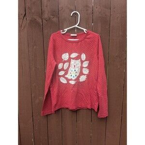 Mini Boden Long Sleeve Red White Polka Dot Owl Long‎ Sleeves Girls Size 9-10